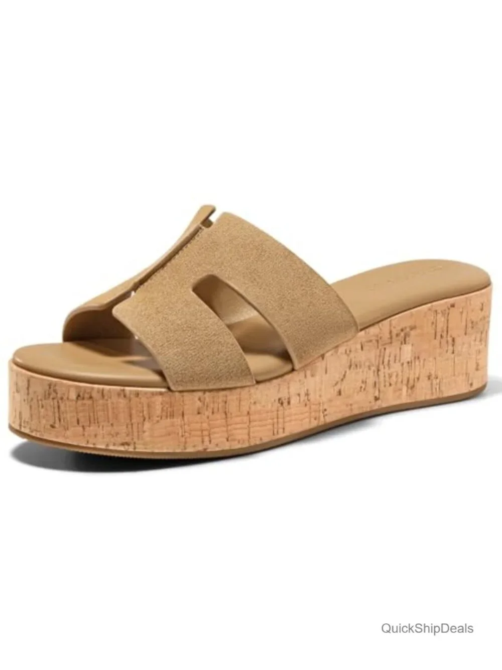 Women's Platform Wedge Sandals Open Toe Slip On Slides Cork Heeled Cutout